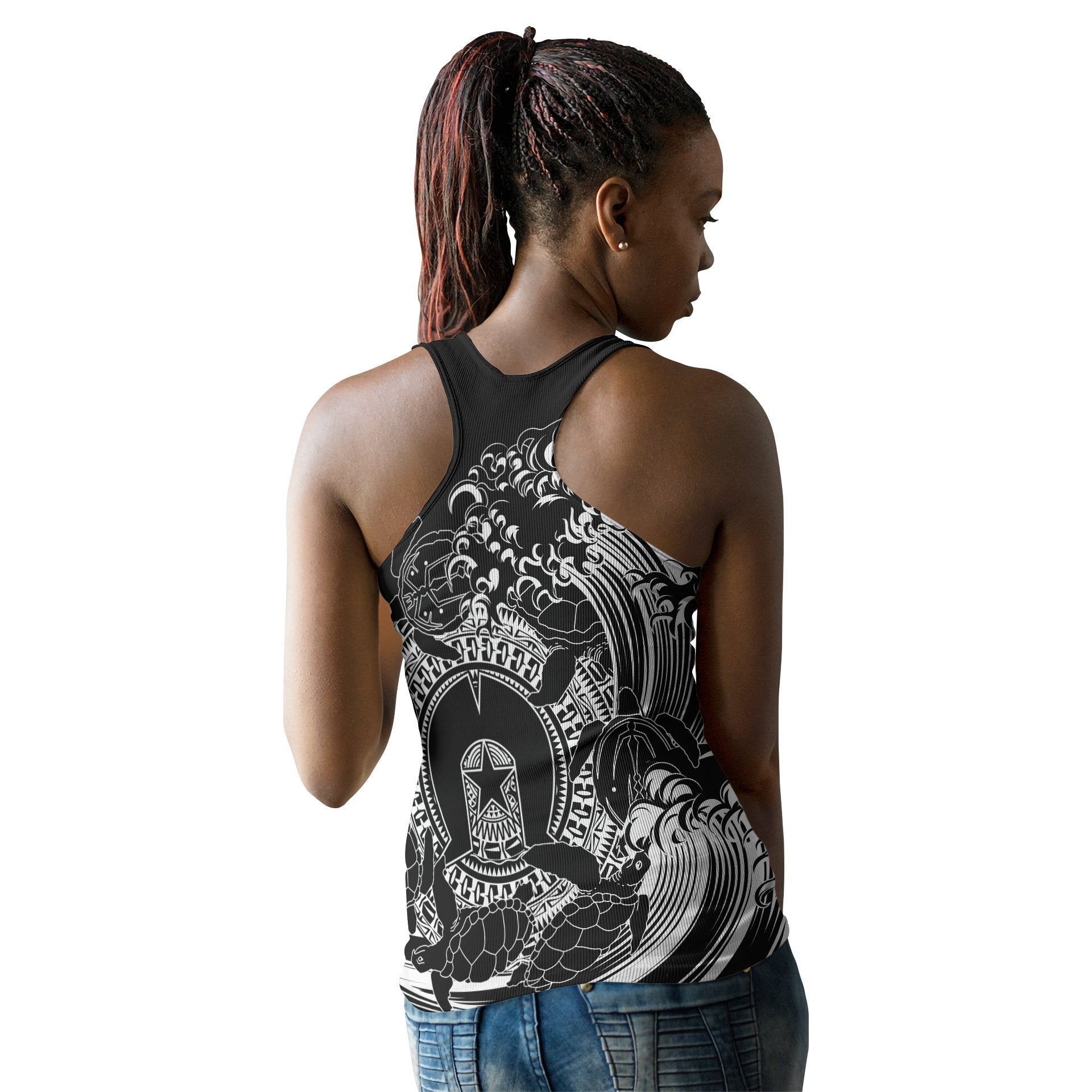 Aboriginal Women's Racerback Tank, Torres Strait Islands in Wave (Black) - Vibe Hoodie Shop