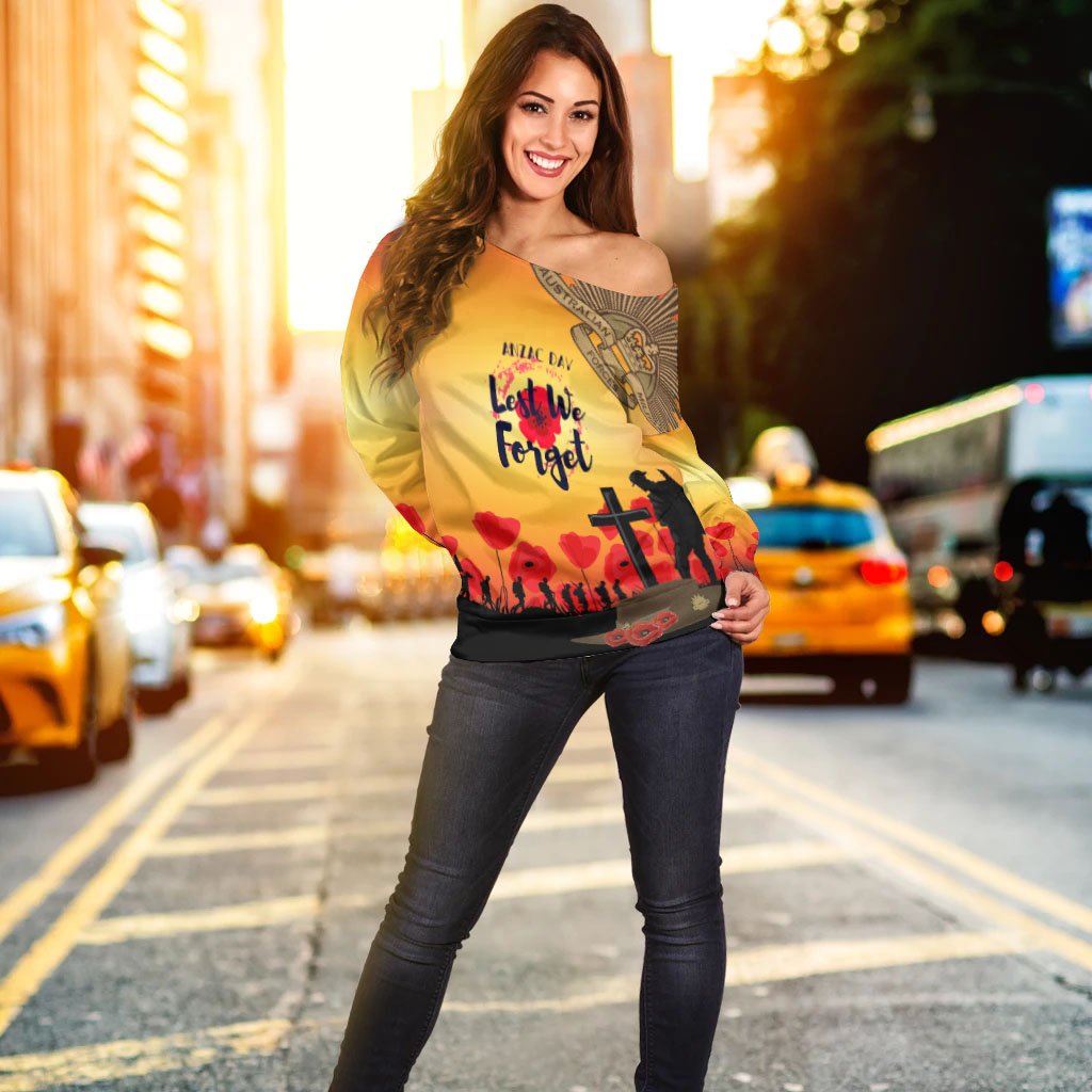 ANZAC Day Women's Off Shoulder Sweater - Lest We Forget - Vibe Hoodie Shop