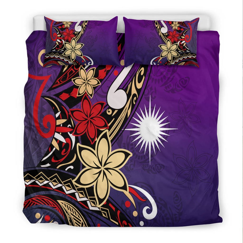 Marshall Islands Bedding Set - Tribal Flower With Special Turtles Purple Color - Vibe Hoodie Shop
