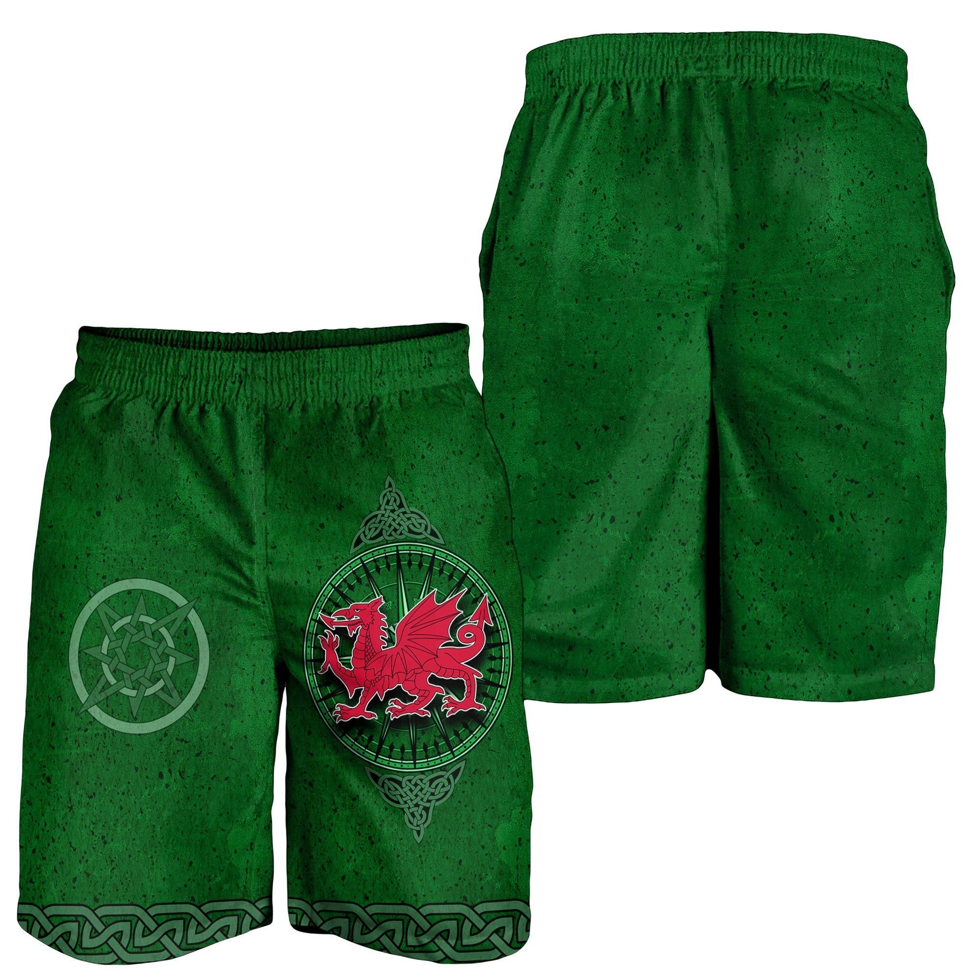 Wales Celtic Shorts Men - Celtic Compass With Welsh Dragon - Vibe Hoodie Shop