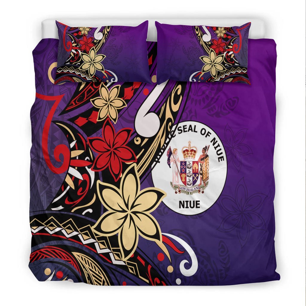 Niue Bedding Set - Tribal Flower With Special Turtles Purple Color - Vibe Hoodie Shop