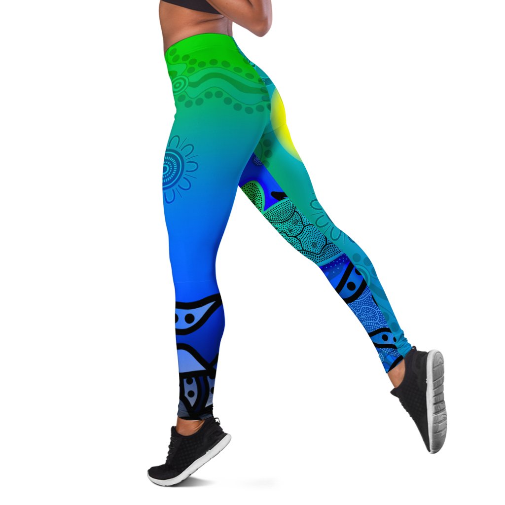Custom Aboriginal Leggings - Indigenous Frog (Blue) - Vibe Hoodie Shop