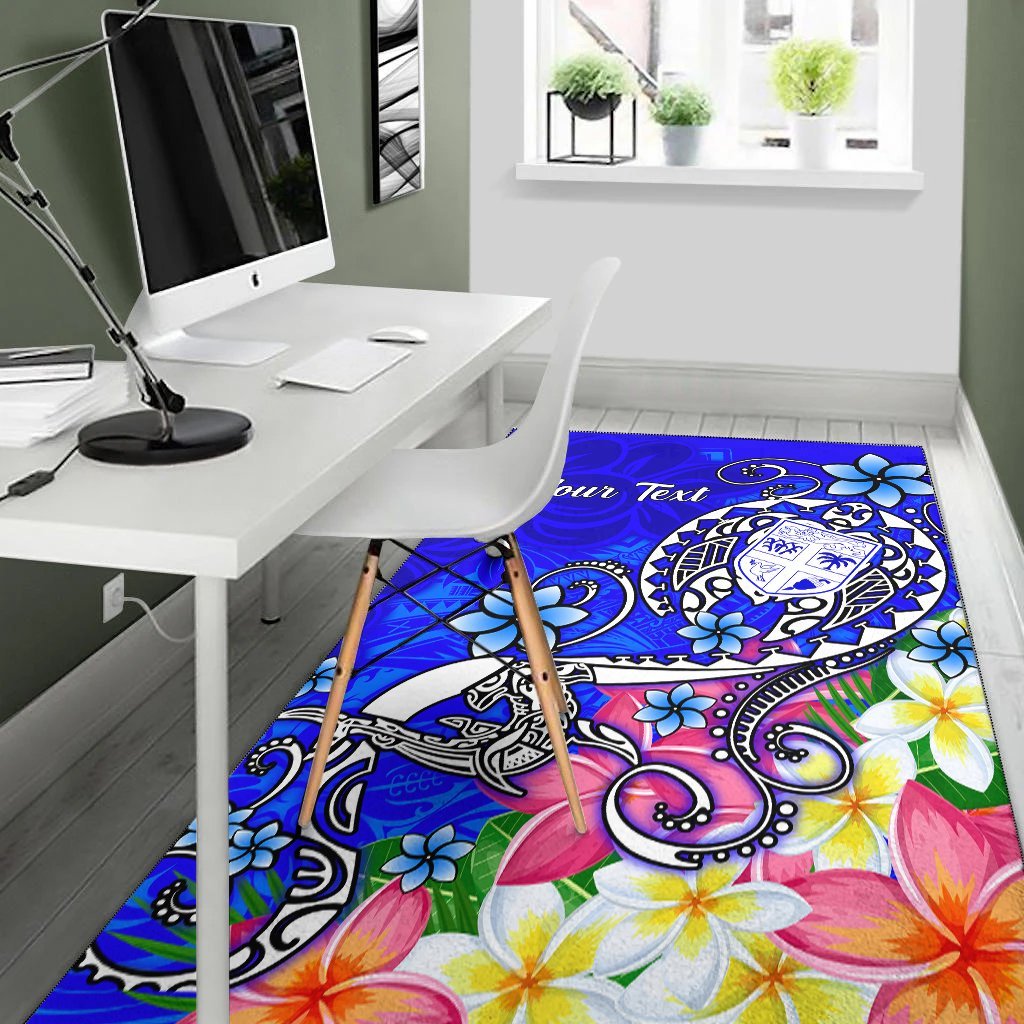 Fiji Custom Personalised Area Rug - Turtle Plumeria (Blue) - Vibe Hoodie Shop