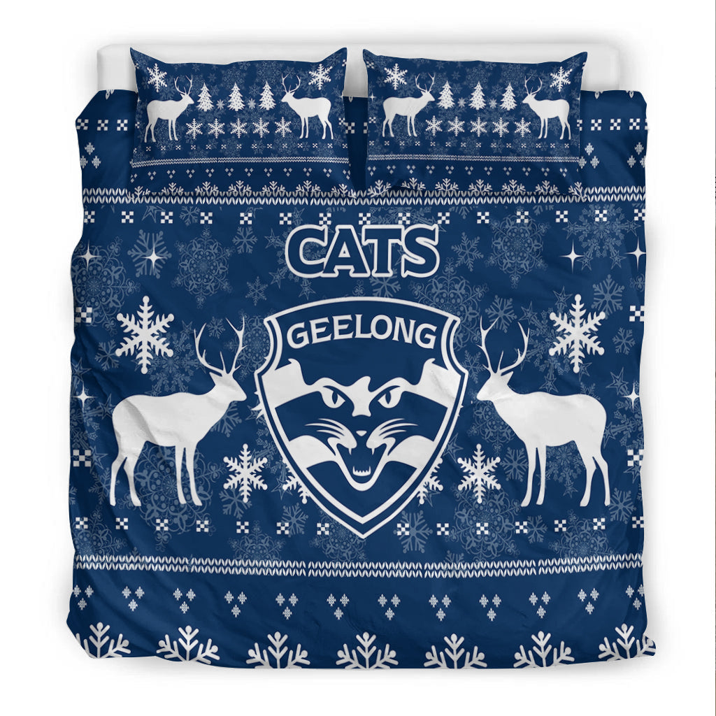 Geelong Cats Bedding Set - Christmas Ugly Style - - Vibe Hoodie Shop