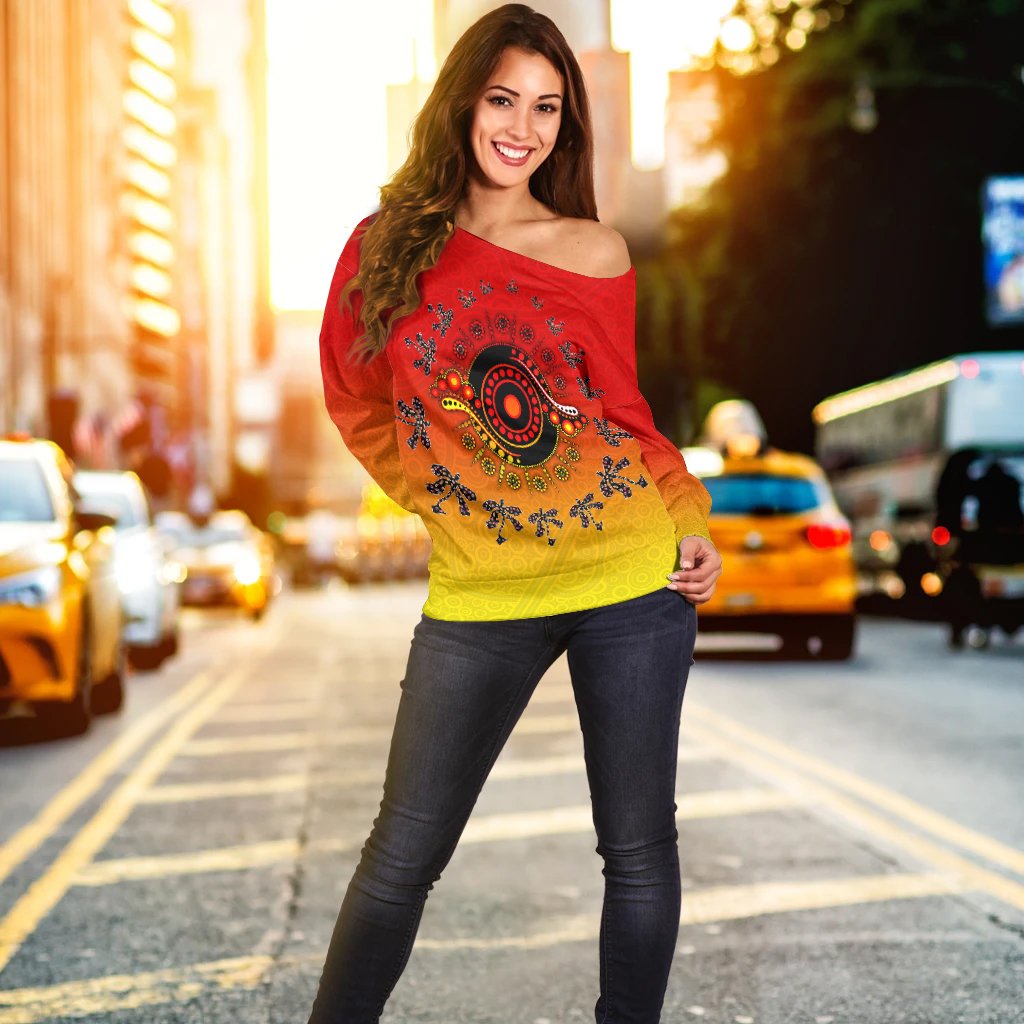 Aboriginal Women's Off Shoulder Sweater - Circle Pattern - Vibe Hoodie Shop