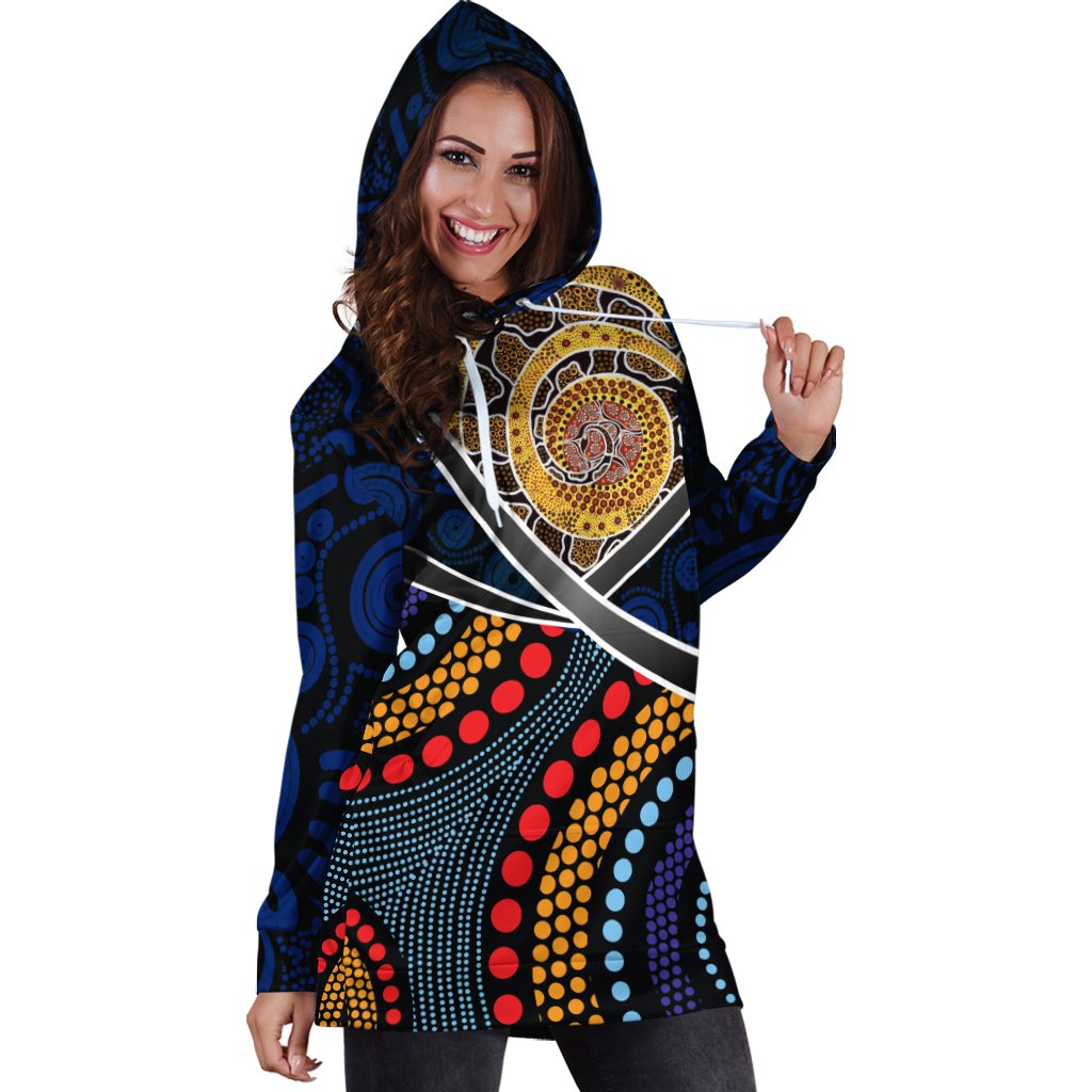 Australia Hoodie Dress - Aboriginal Dot Panting Art With Snake - Vibe Hoodie Shop