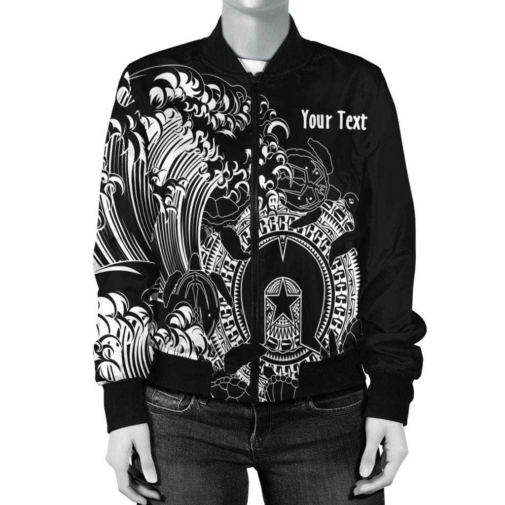 Custom Aboriginal Women's Bomber Jacket, Torres Strait Islands in Wave (Black) - Vibe Hoodie Shop