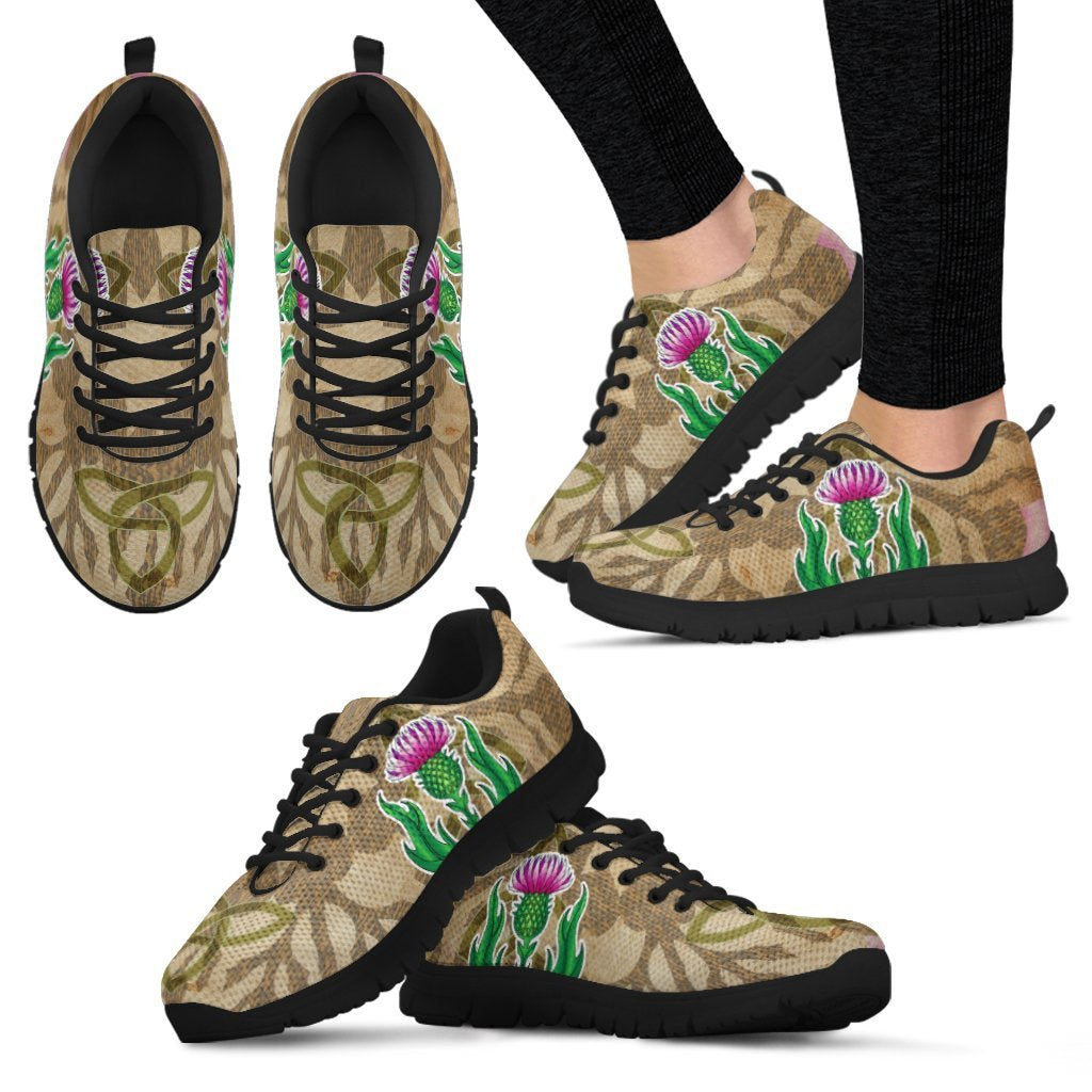 Scottish Sneakers - Thistle Flowers Celtic Knot Vintage Style - Vibe Hoodie Shop