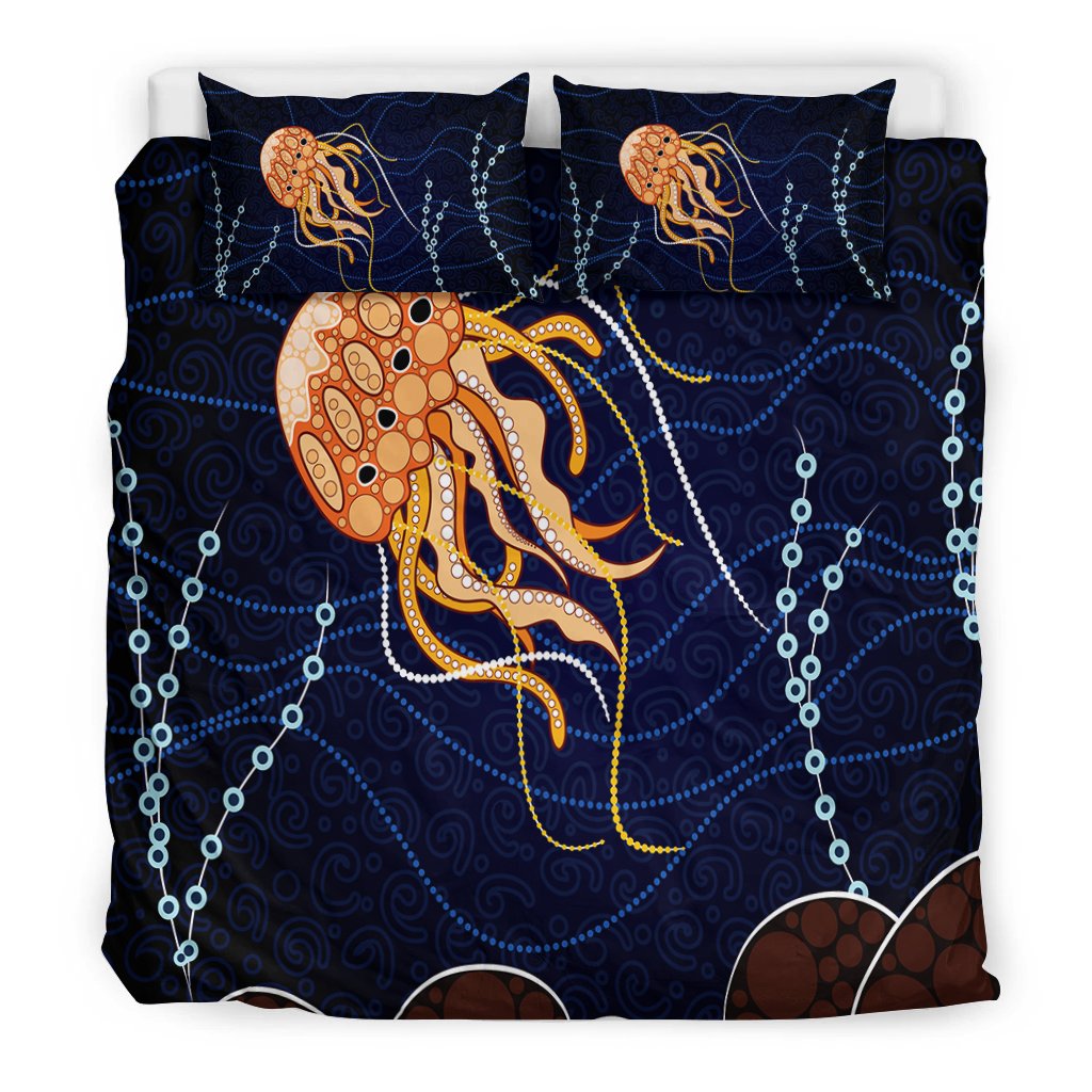 Aboriginal Bedding Set - Aboriginal Depicting Jellyfish - Vibe Hoodie Shop