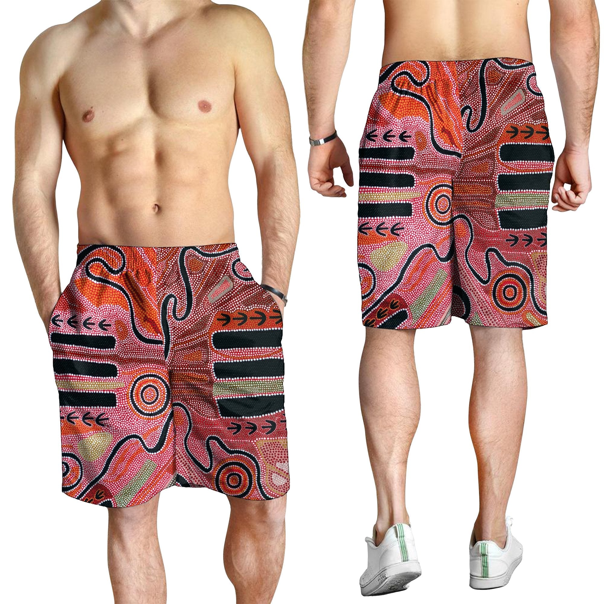 Aboriginal Men's Shorts - Indigenous Footprint Landscape - Vibe Hoodie Shop