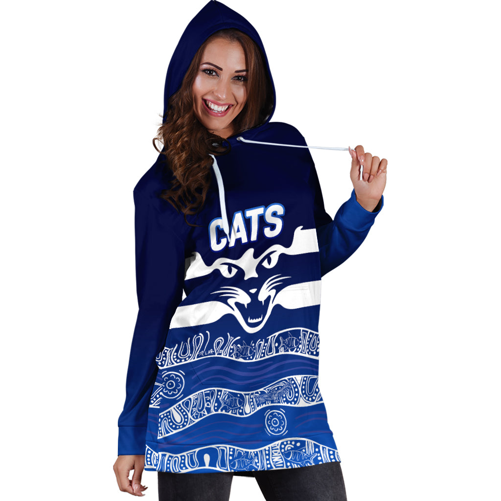 Cats Aboriginal Art Football Geelong Hoodie Dress - - Vibe Hoodie Shop