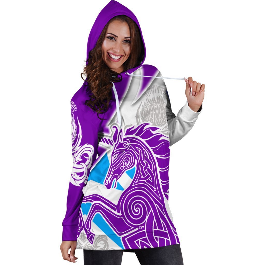 Celtic Scotland Hoodie Dress - Scotland Unicorn and Thistle Pattern - Vibe Hoodie Shop