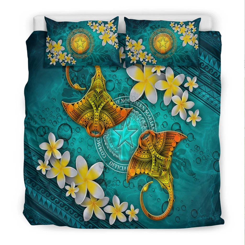 Northern Mariana Islands Polynesian Bedding Set - Manta Ray Ocean - Vibe Hoodie Shop