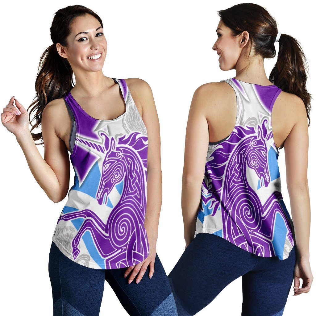 Celtic Scotland Racerback Tank - Scotland Unicorn and Thistle Pattern - Vibe Hoodie Shop