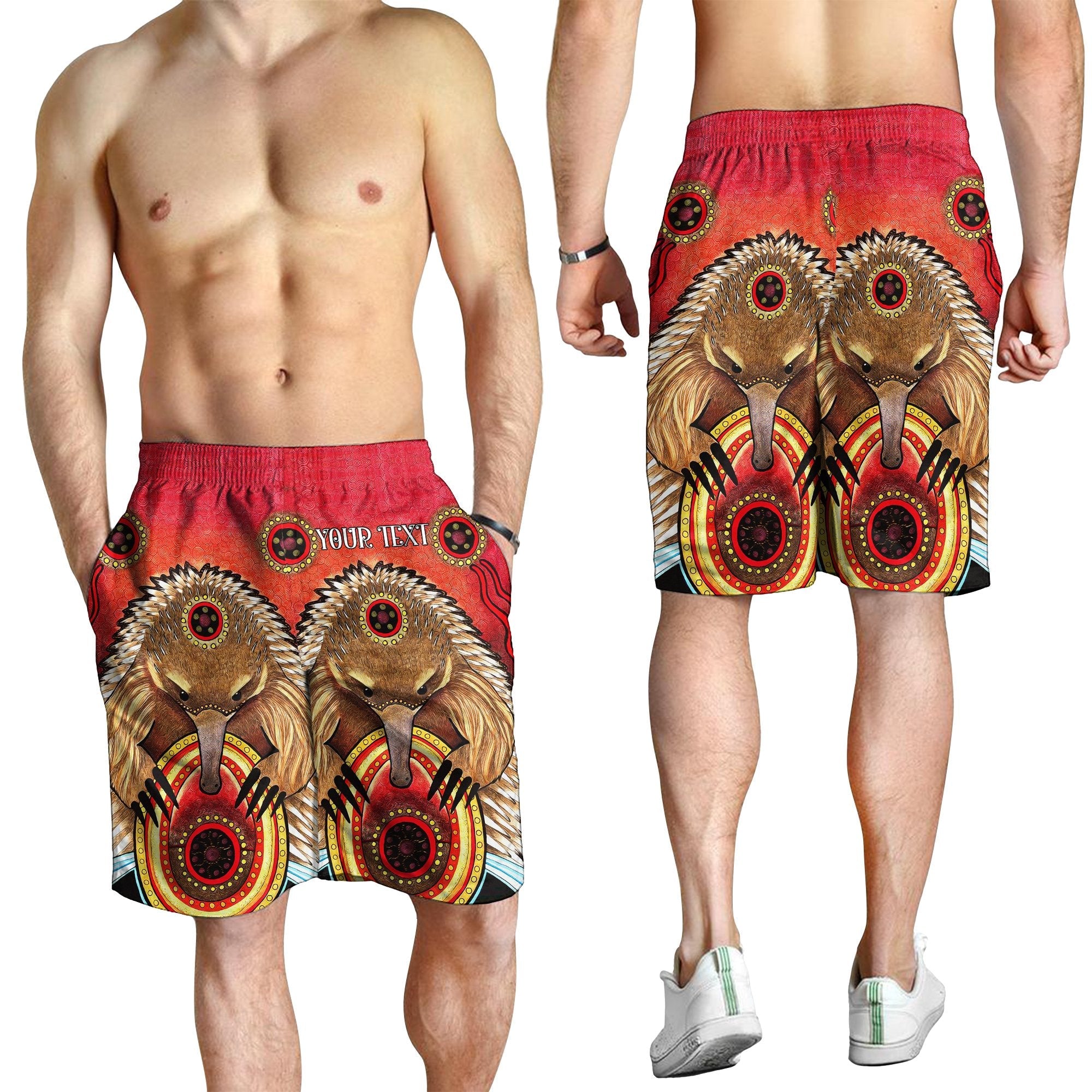 Custom Aboriginal Men's Shorts - Australian Echidna - Vibe Hoodie Shop