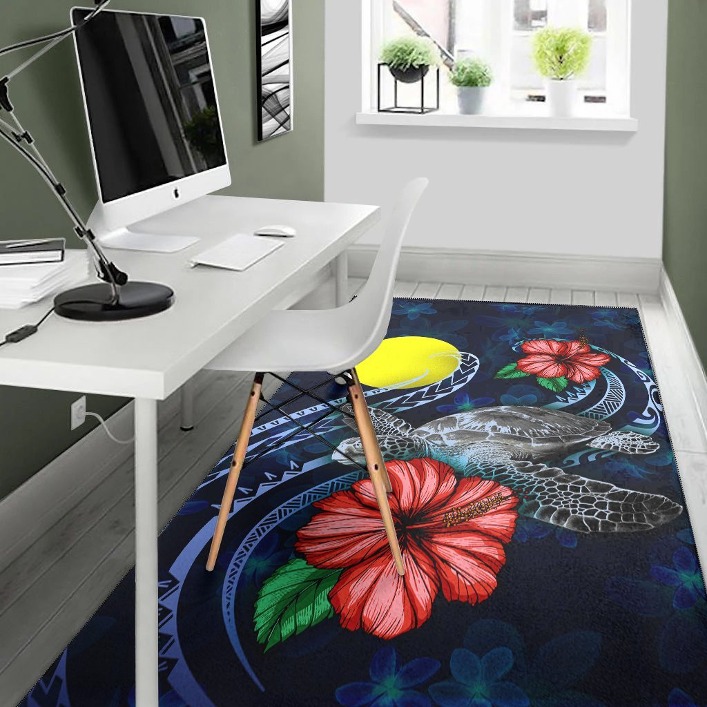 Palau Polynesian Area Rug - Blue Turtle Hibiscus - Vibe Hoodie Shop