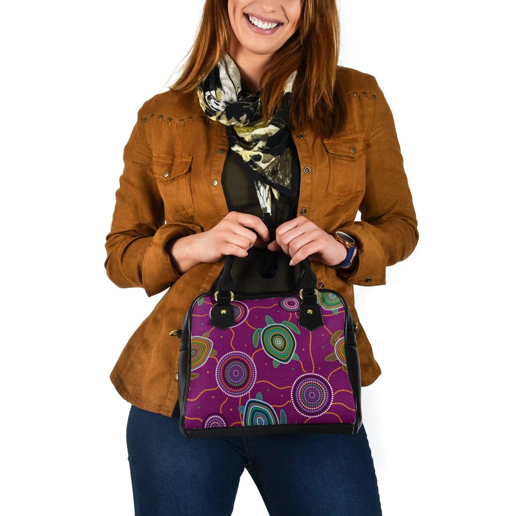 Shoulder HandBag - Aboriginal Turtle Purple Australia Dot Patterns BN17v - Vibe Hoodie Shop