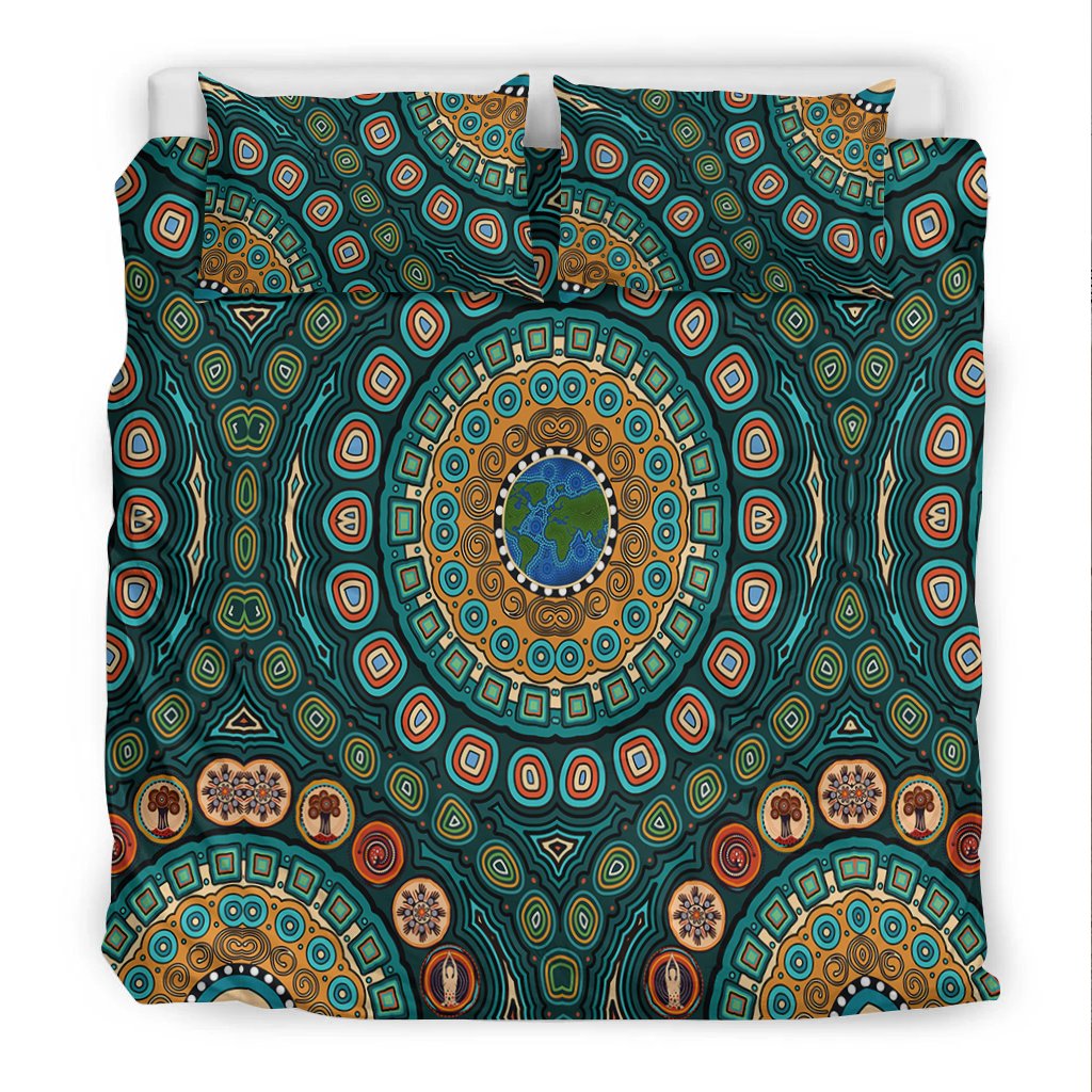 Bedding Set - Aboriginal Green Dot Painting With Earth - Vibe Hoodie Shop