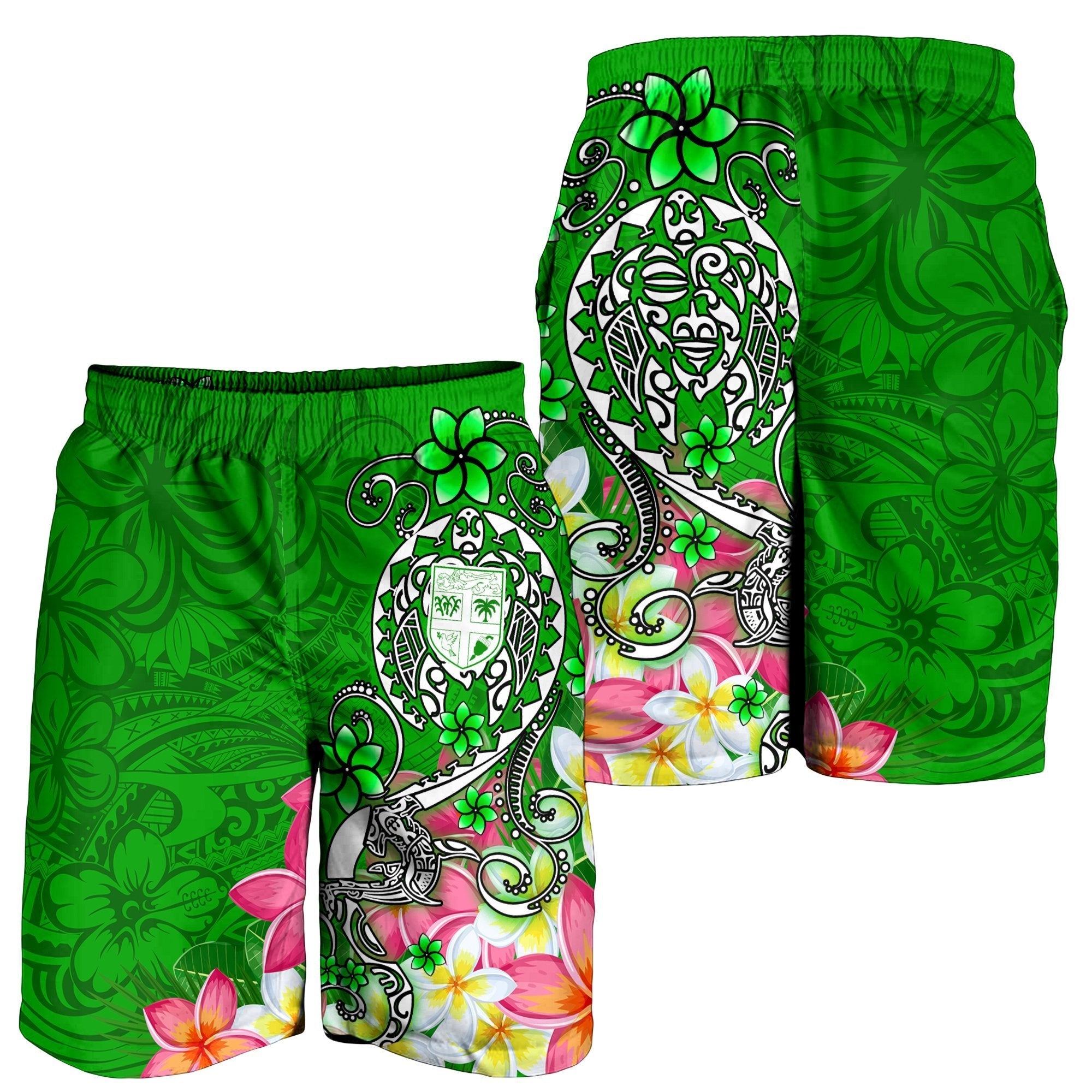 Fiji Men's Shorts - Turtle Plumeria (Green) - Vibe Hoodie Shop