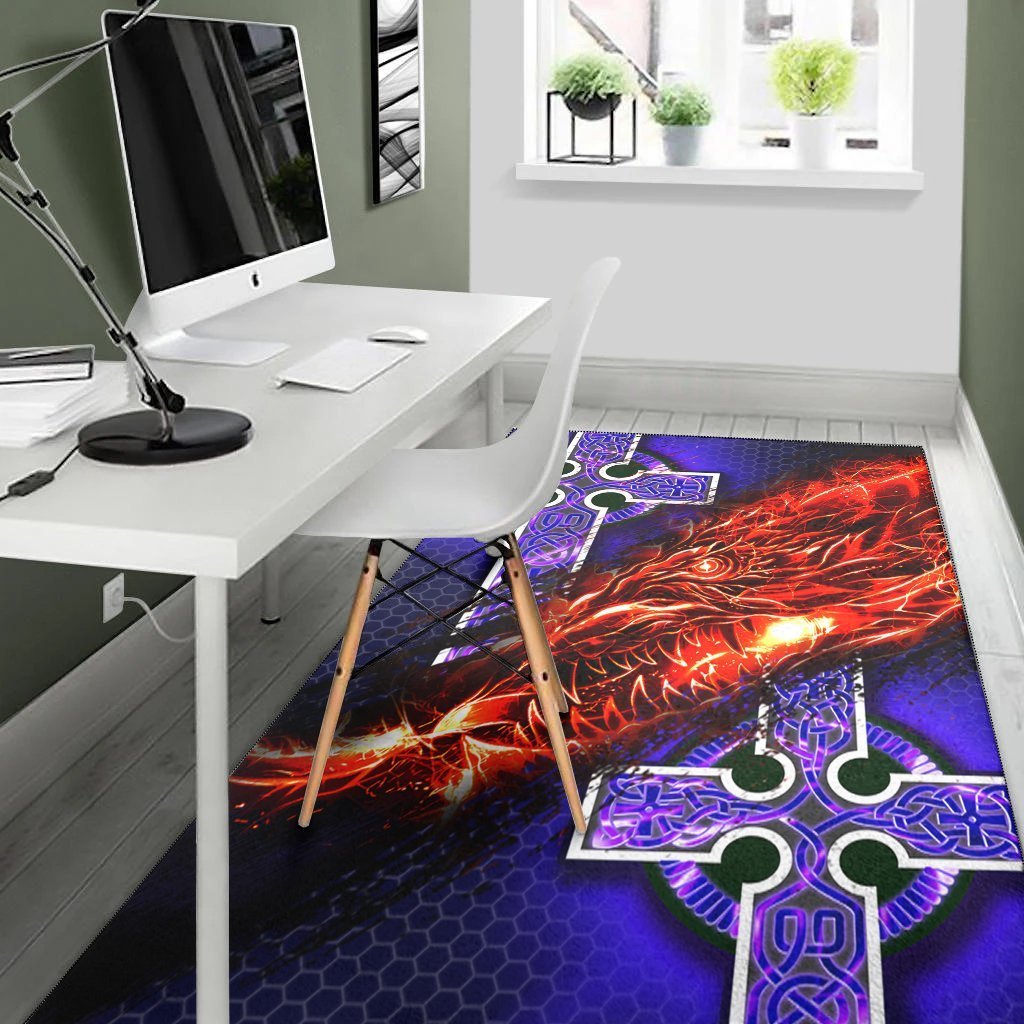 Celtic Area Rug - Fire Dragon And Water Cross Style - Vibe Hoodie Shop