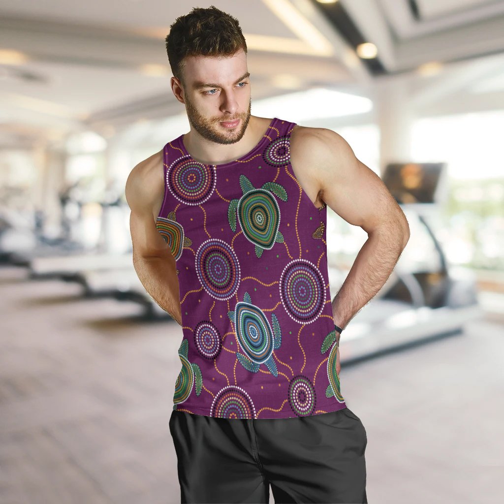 Men Tan Top - Aboriginal Turtle Purple Australia Dot Patterns - Vibe Hoodie Shop