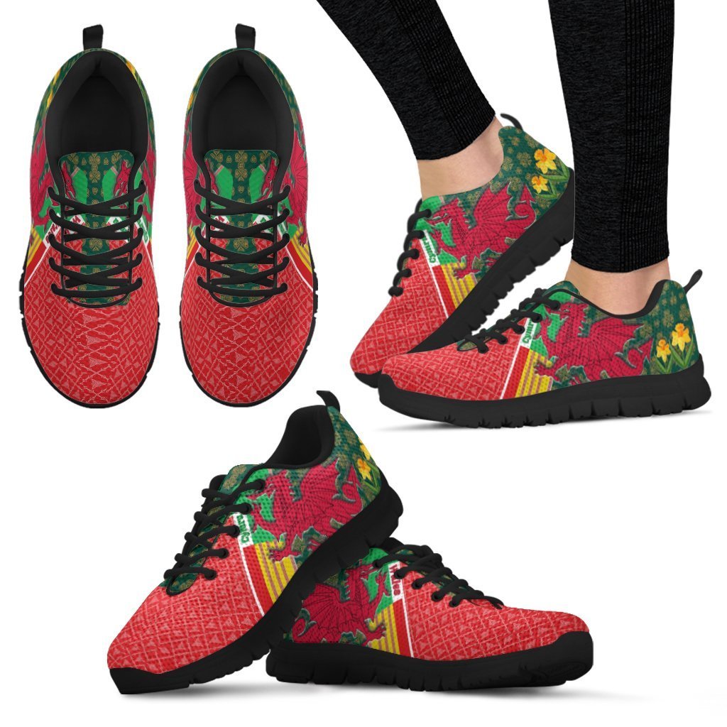 Celtic Wales Sneakers - Cymru Dragon and Daffodils - Vibe Hoodie Shop