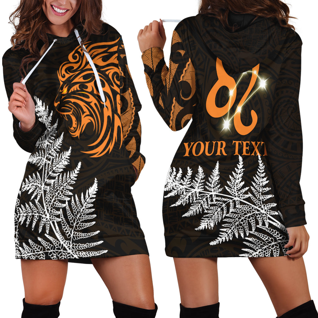 (Custom Personalised) Leo Zodiac Style Maori Hoodie Dress Orange Lion - Vibe Hoodie Shop