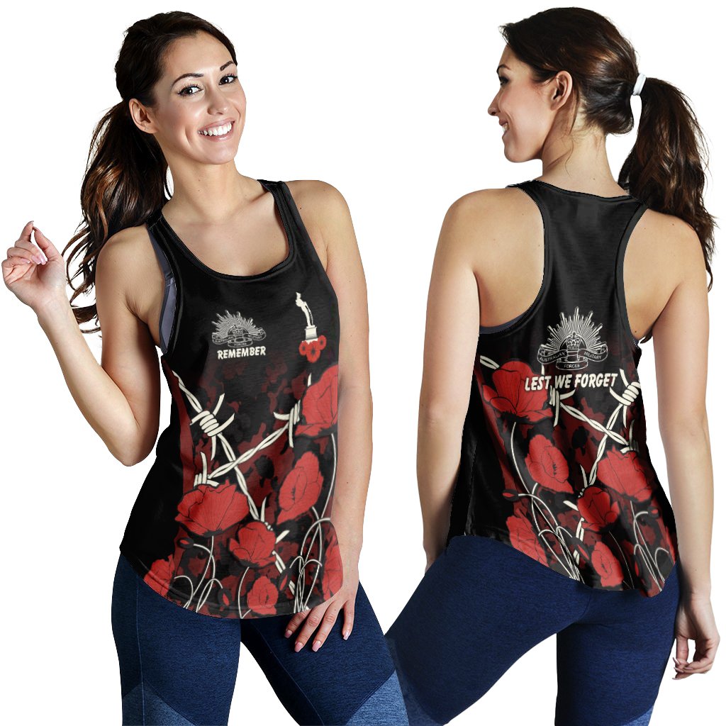 ANZAC Women's Racerback Tank - ANZAC with Remembrance Poppy Flower Ver2 - Vibe Hoodie Shop