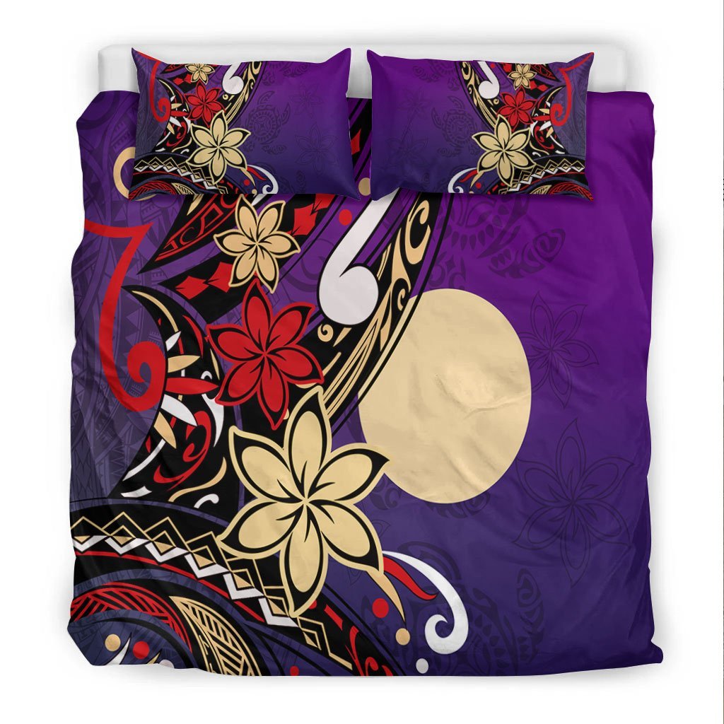 Palau Polynesian Bedding Set - Tribal Flower With Special Turtles Purple Color - Vibe Hoodie Shop
