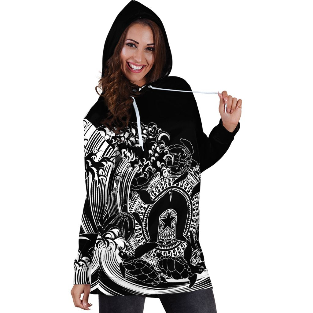 Aboriginal Hoodie Dress, Torres Strait Islands in Wave (Black) - Vibe Hoodie Shop