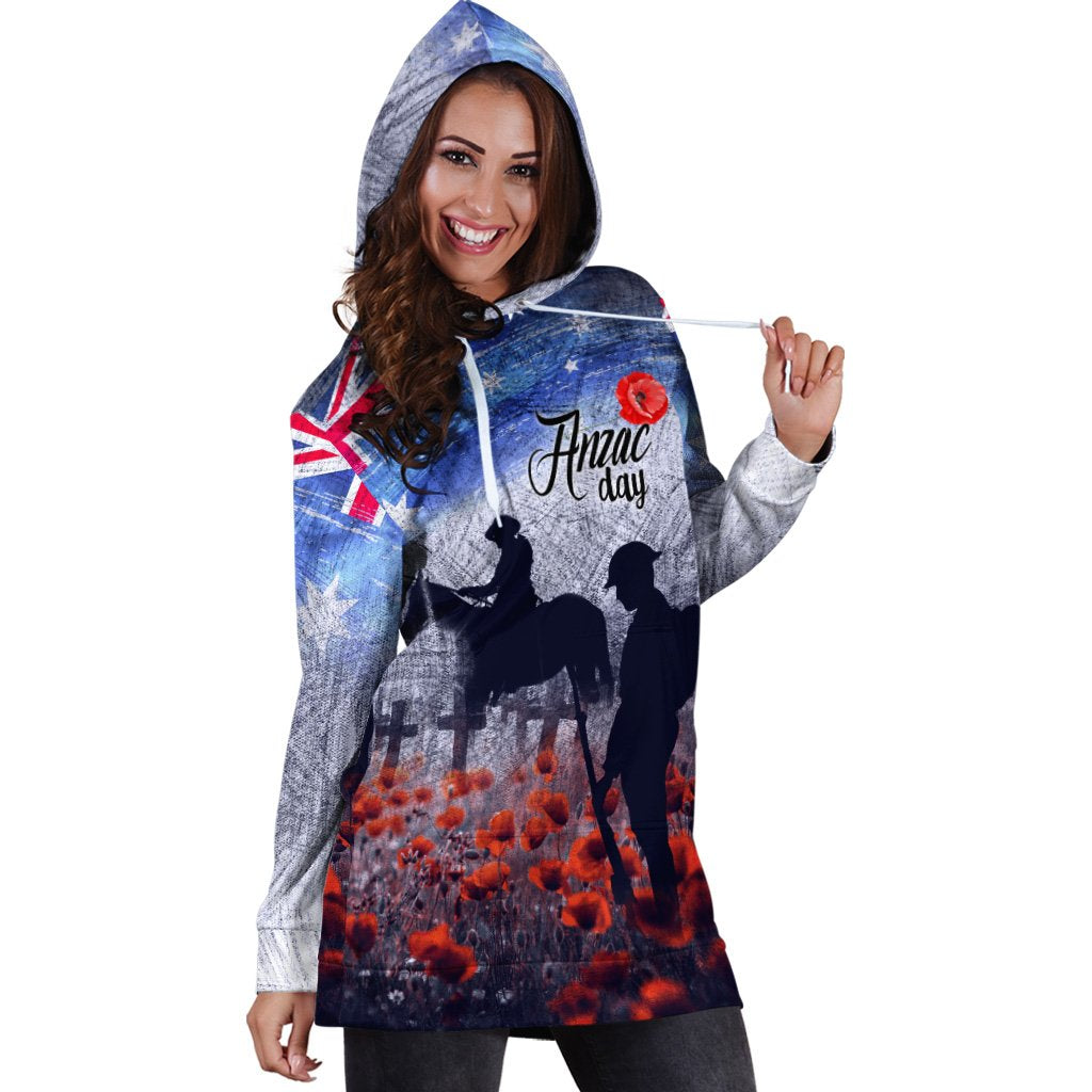 ANZAC Day Hoodie Dress - Lest We Forget Vintage Poppies - Vibe Hoodie Shop