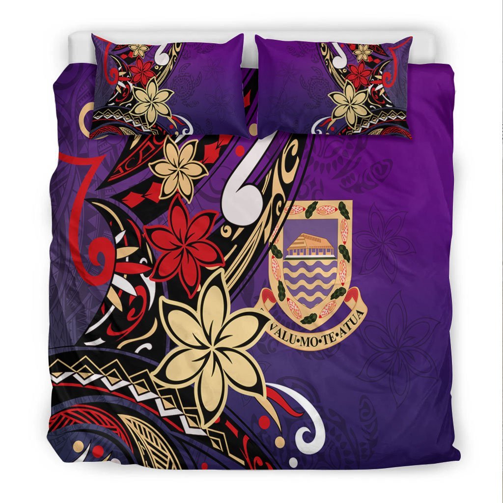Tuvalu Polynesian Bedding Set - Tribal Flower With Special Turtles Purple Color - Vibe Hoodie Shop
