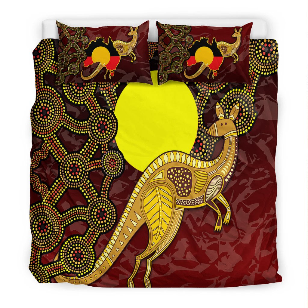 Bedding Set - Australia Aboriginal Flag And Kangaroo - Vibe Hoodie Shop