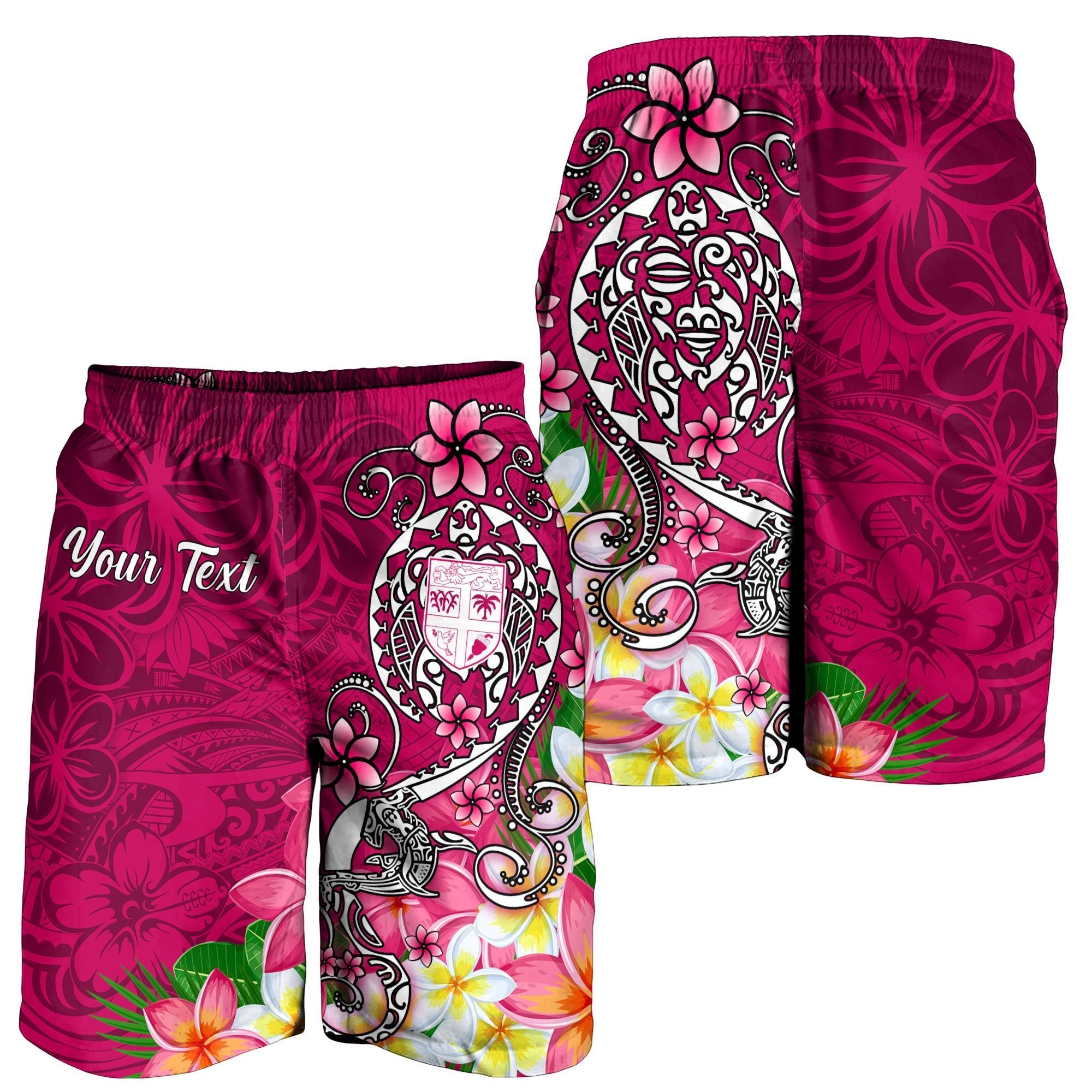 Fiji Custom Personalised Men's Shorts - Turtle Plumeria (Pink) - Vibe Hoodie Shop