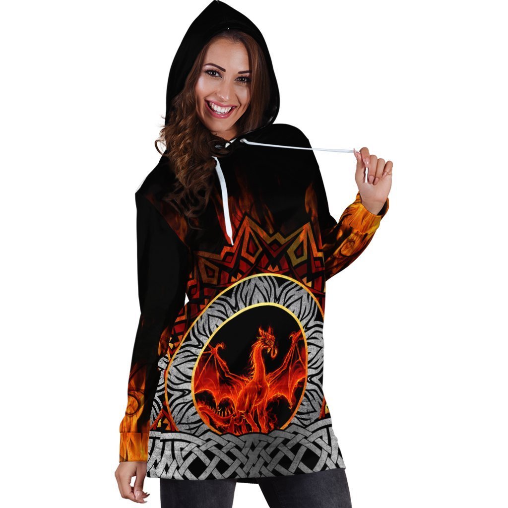 Celtic Dragon Hoodie Dress - Fire Dragon - Vibe Hoodie Shop