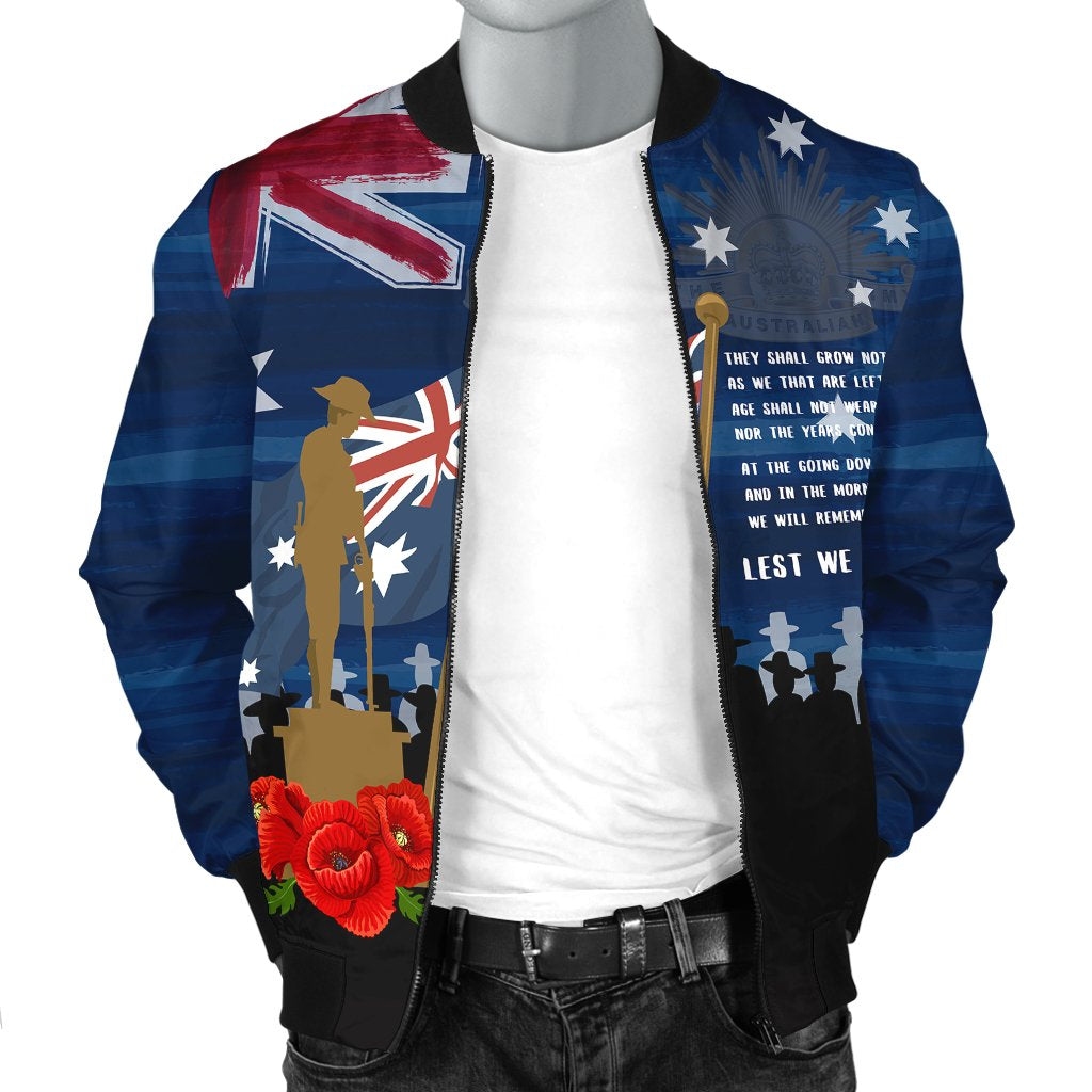 ANZAC Men's Bomber Jacket - Always Remember Australian ANZAC Day - Vibe Hoodie Shop