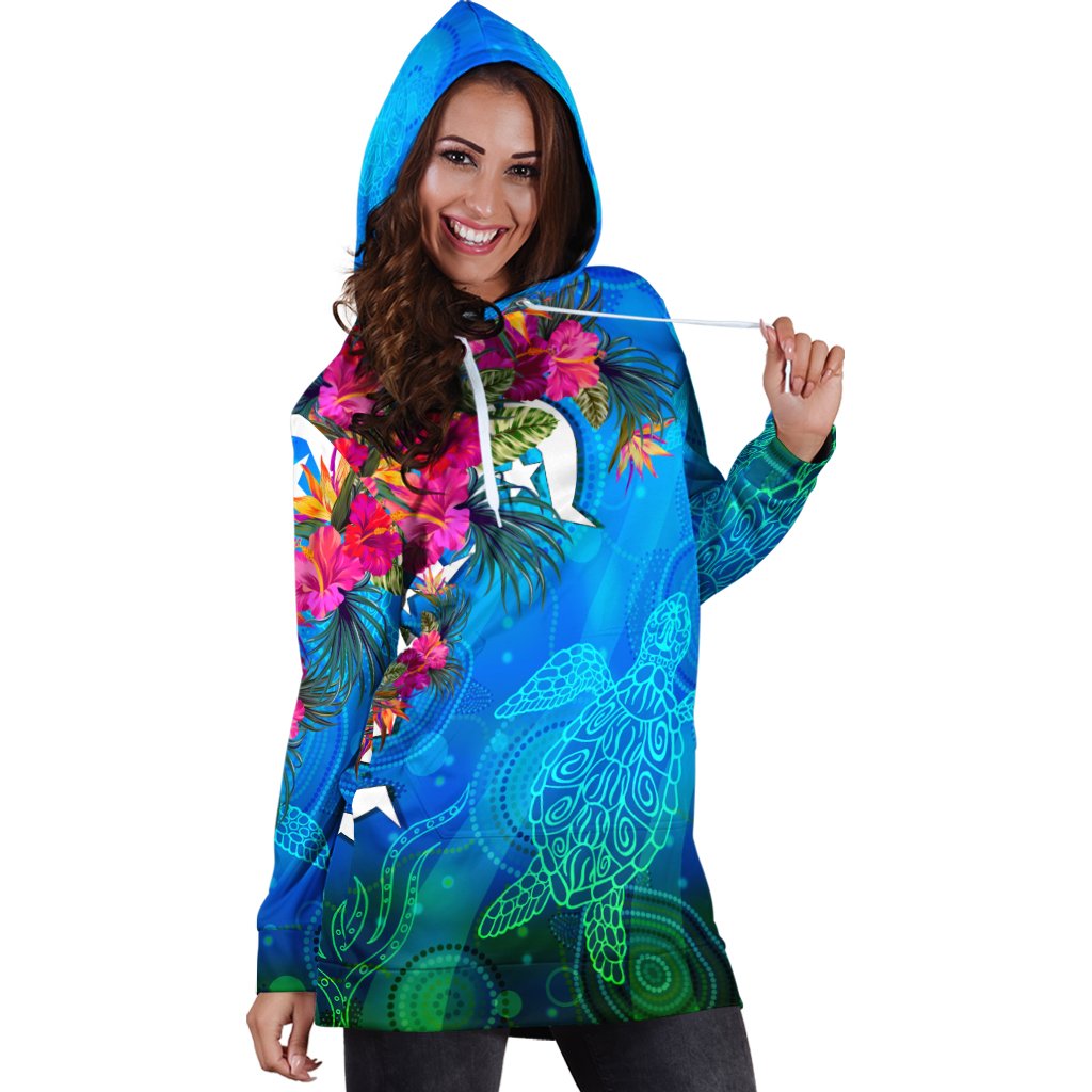 Hoodie Dress - Torres Strait Blue Sea With Hibiscus - Vibe Hoodie Shop