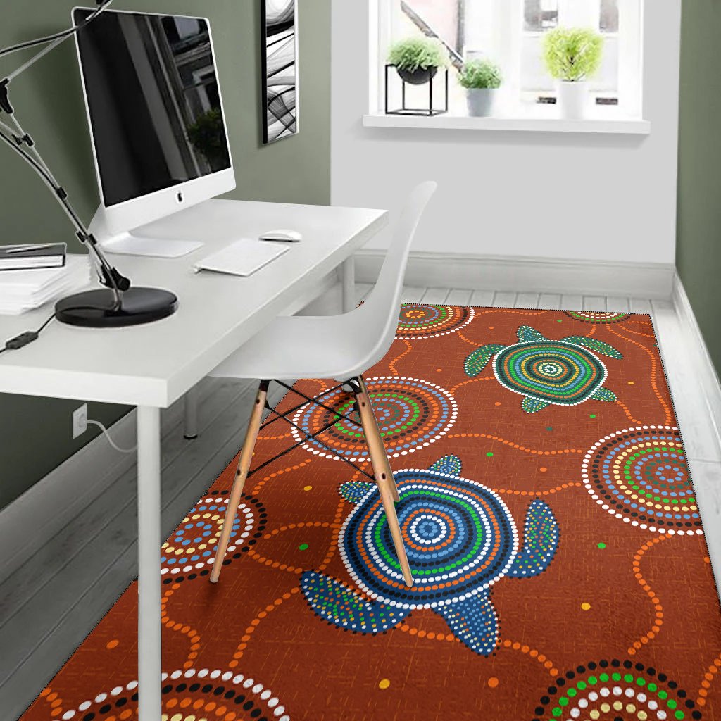 Aboriginal Area Rug - Aussie Turtle with Aboriginal Style - Vibe Hoodie Shop