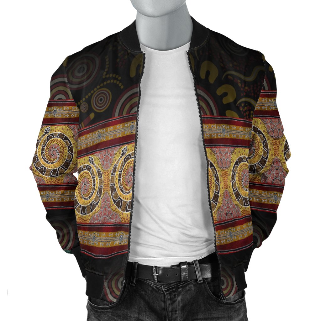 Aboriginal Men Bomber Jacket - Snake Dot Panting Art - Vibe Hoodie Shop