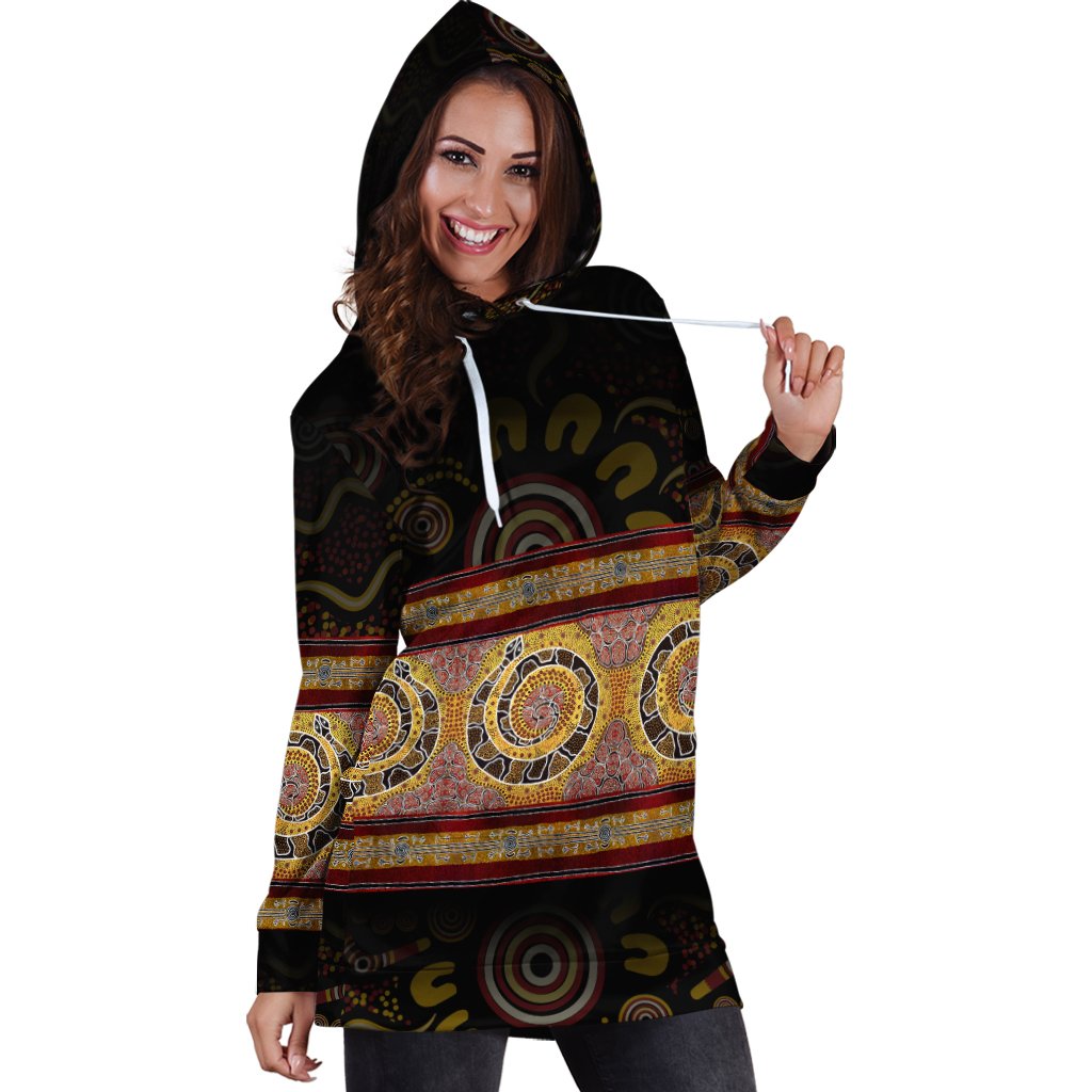 Aboriginal Hoodie Dress - Snake Dot Panting Art - Vibe Hoodie Shop