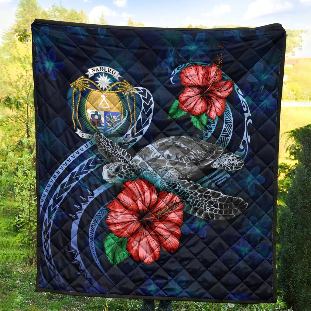 Nauru Polynesian Premium Quilt - Blue Turtle Hibiscus - Vibe Hoodie Shop