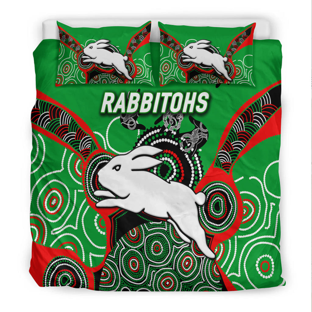 Rabbitohs Rugby Aboriginal Art Bedding Set - - Vibe Hoodie Shop