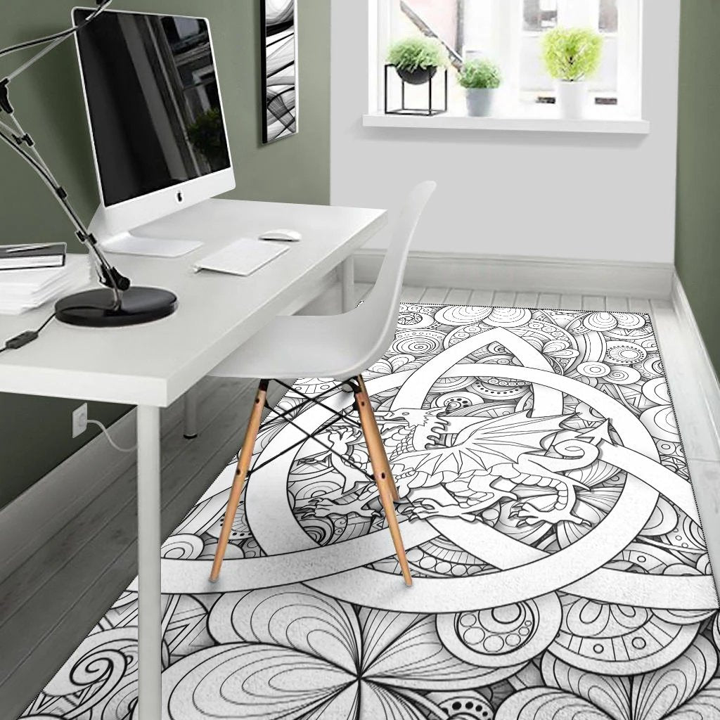 Celtic Wales Area Rug - Dragon White Wales With Triquetra Celtic Symbol - Vibe Hoodie Shop