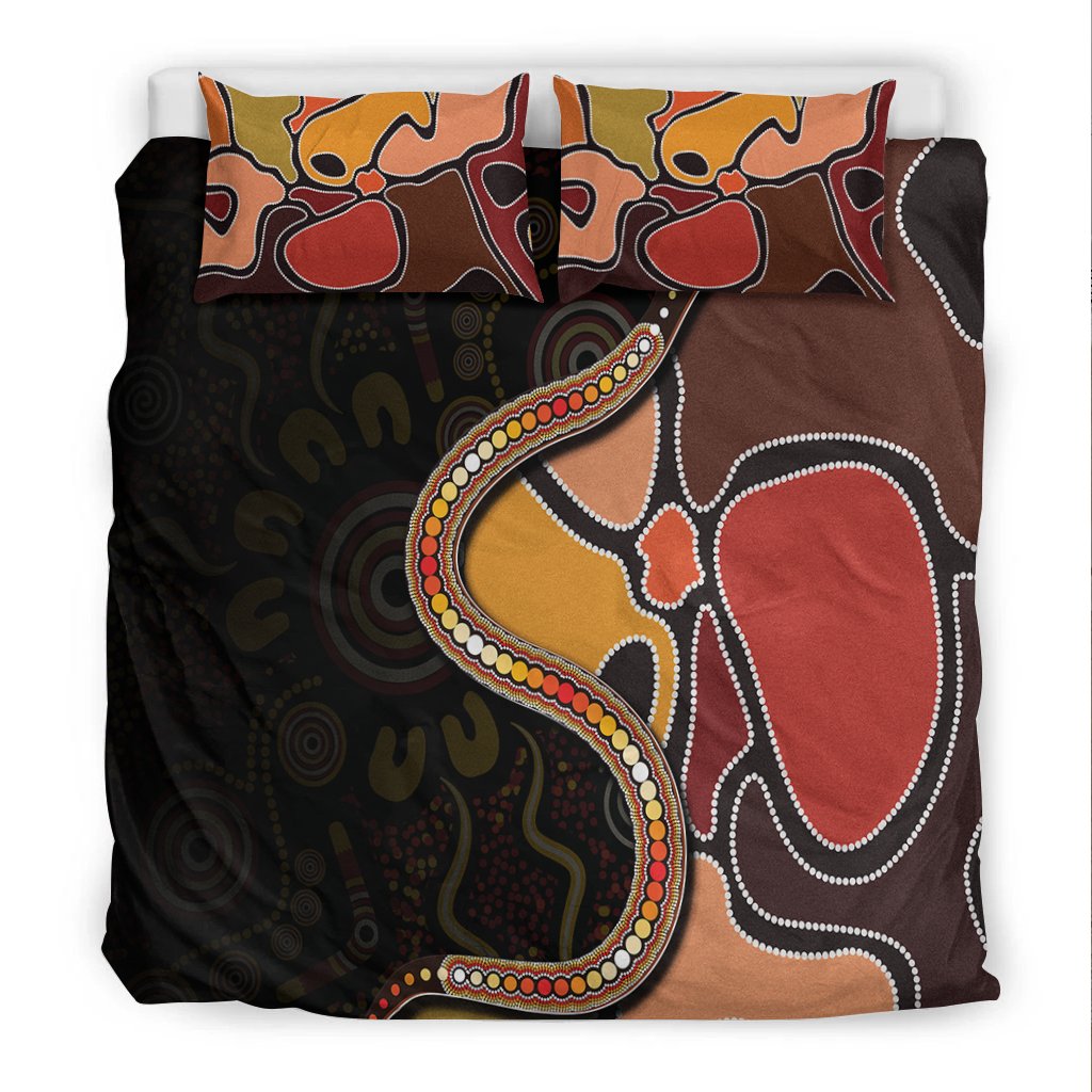 Bedding Set - Aboriginal Snake With Dot Painting - Vibe Hoodie Shop