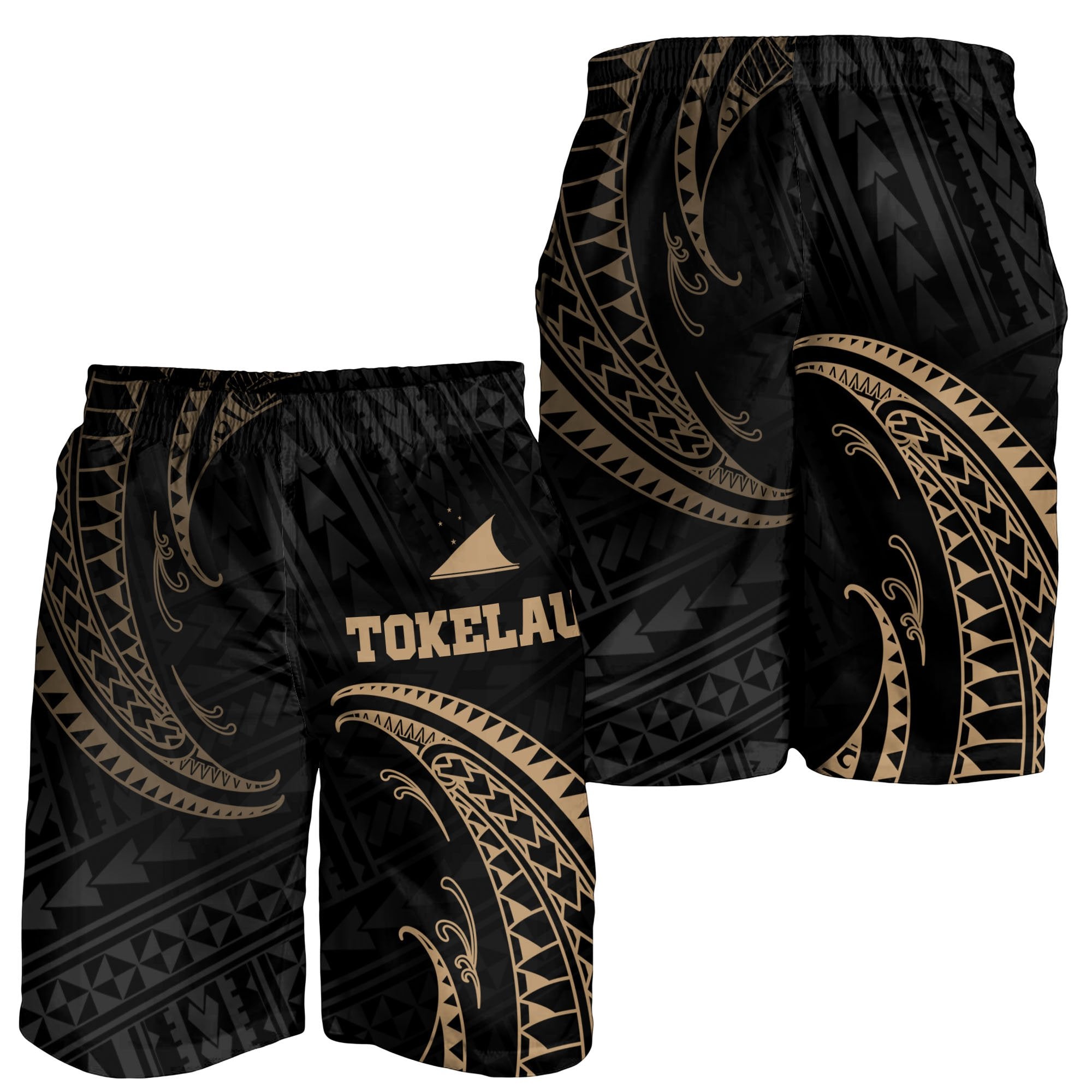 Tokelau Polynesian Men's Short - Gold Tribal Wave - Vibe Hoodie Shop