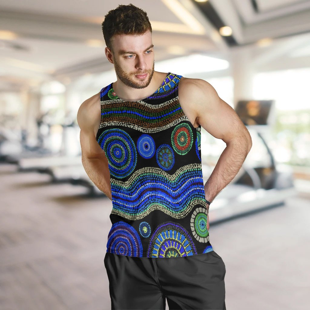 Men Tank Top - Aboriginal Dot Unique Style Blue - Vibe Hoodie Shop