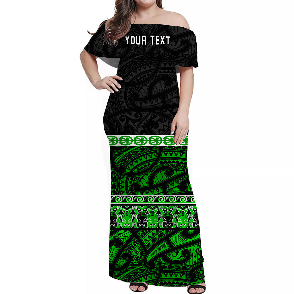 (Custom Personalised) New Zealand Off Shoulder Long Dress Maori Simple Green - Vibe Hoodie Shop