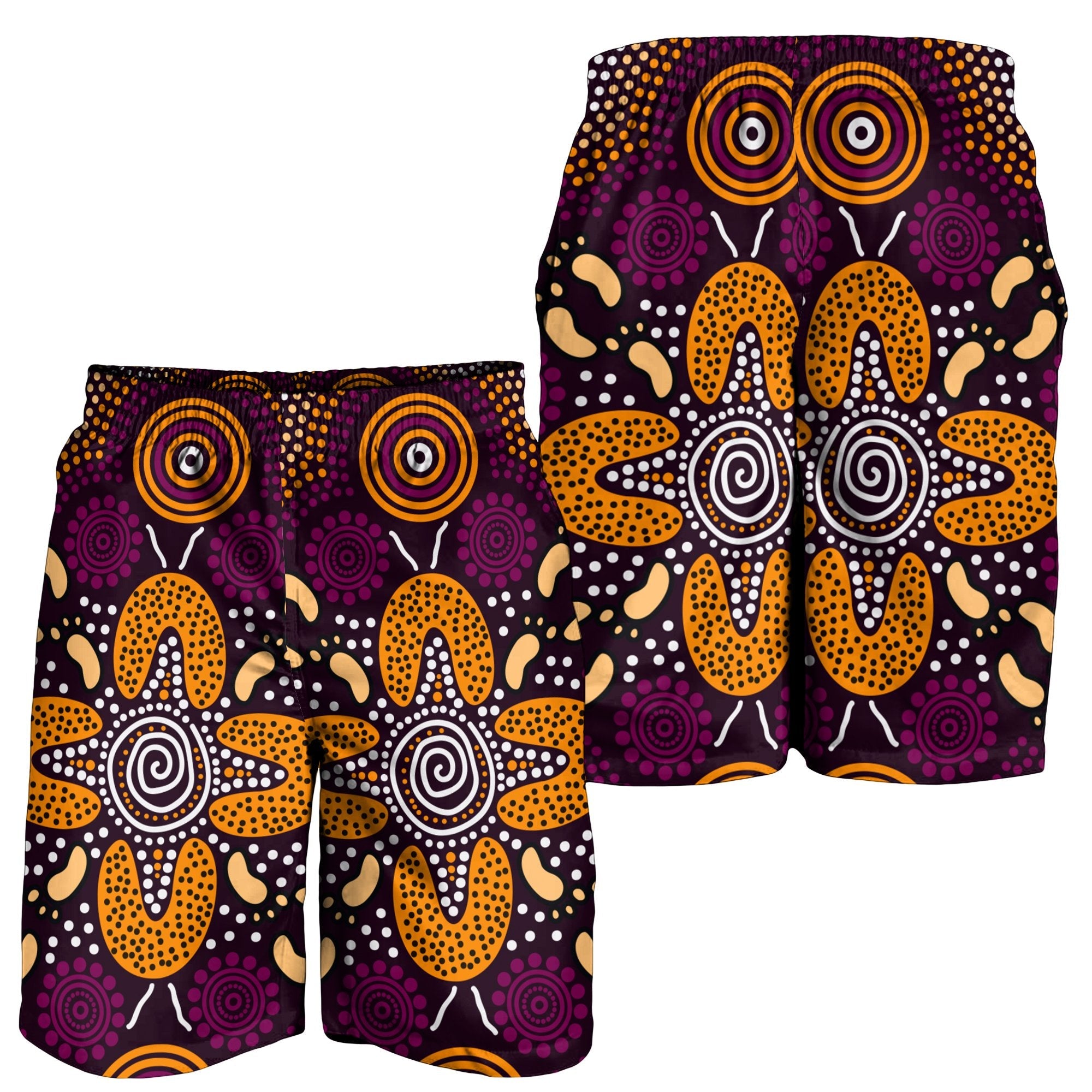 Aboriginal Men's Shorts - Flowers Dot Panting Art - Vibe Hoodie Shop