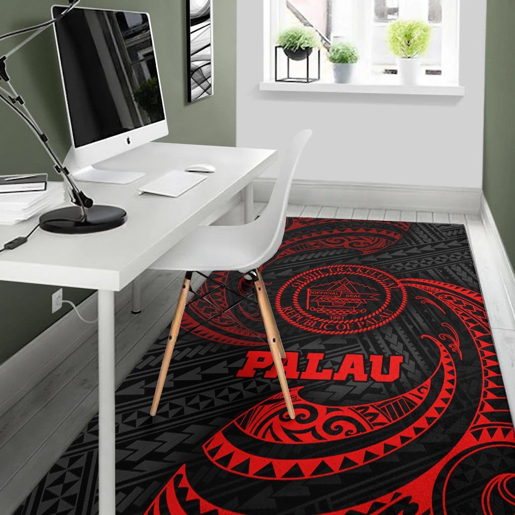 Palau Polynesian Area Rug - Red Tribal Wave - Vibe Hoodie Shop