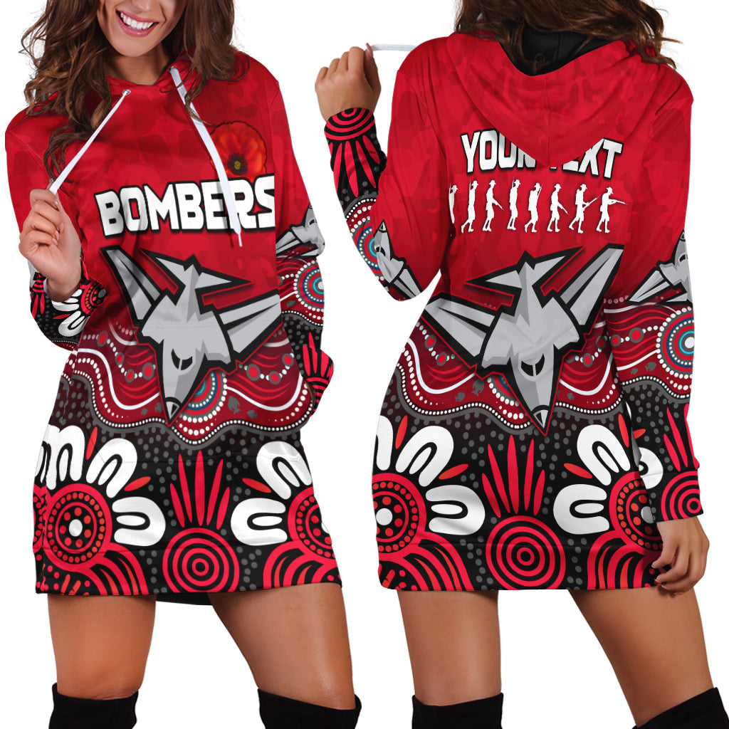 (Custom Personalised) Bombers ANZAC 2022 Hoodie Dress Essendon Football Aboriginal Remember Them - Vibe Hoodie Shop